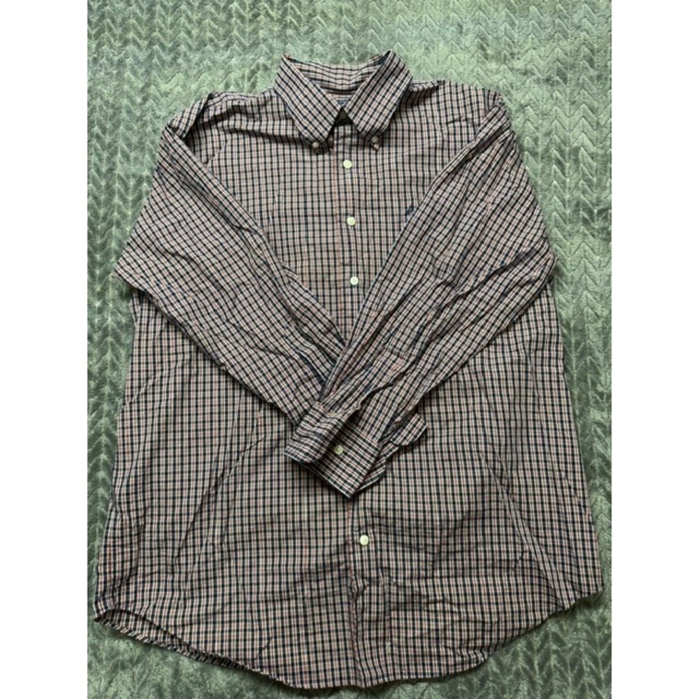 Nautica Mens Plaid Button Down Shirt Red  Blue Long Sleeve 17 32/33 0613